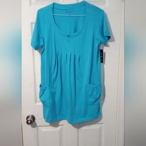 Roaman's Vibrant Blue Pleated Tunic